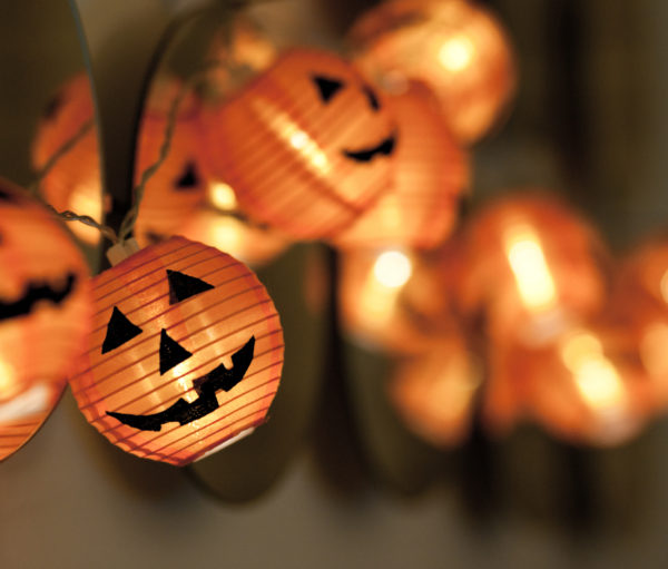 Close-up string of pumpkin lights
