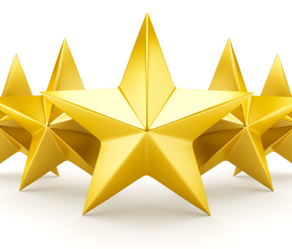 Five star rating - shiny golden stars